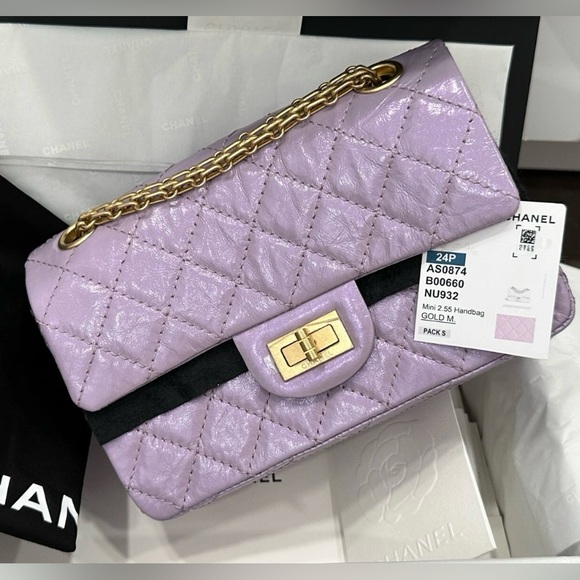 CHANEL MINI REISSUE 2.55 LAVENDER LILAC CALFSKIN LEATHER BAG GHW - Picture 1 of 16
